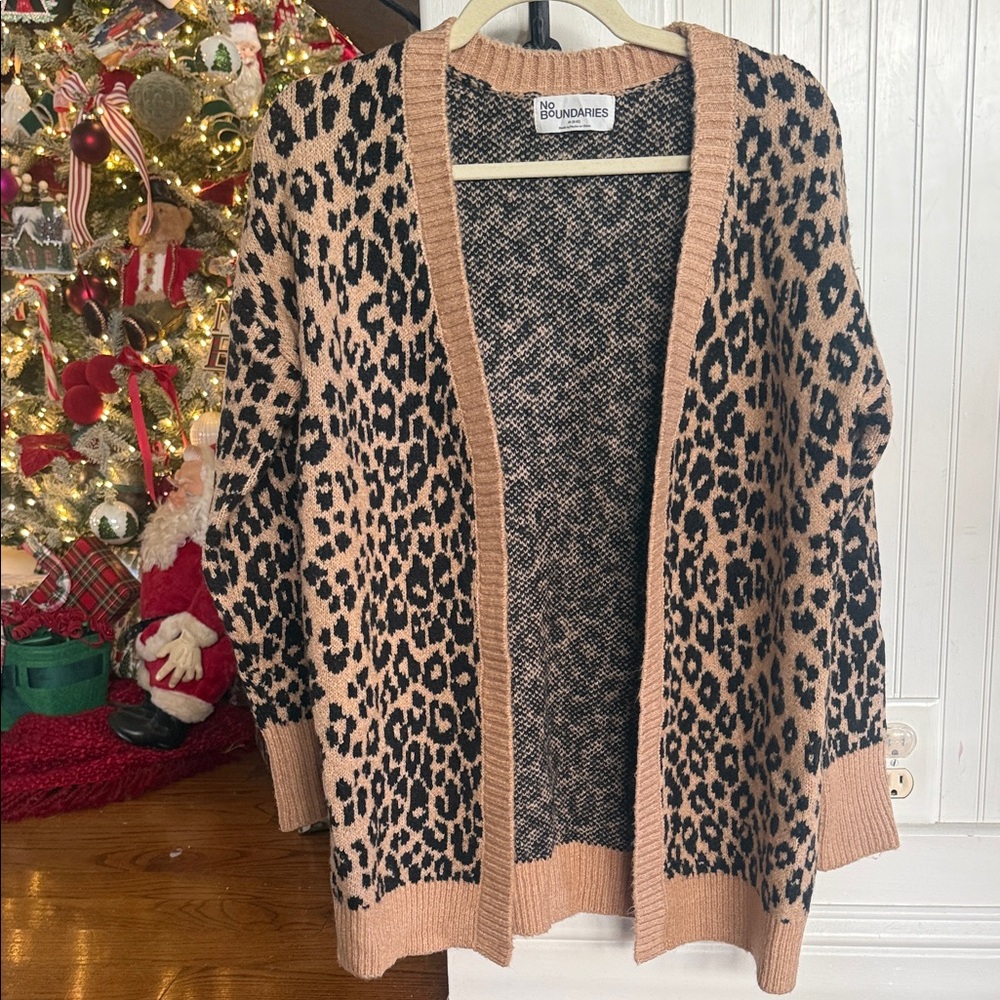 No Boundaries Leopard Print Cardigan in Tan and Black